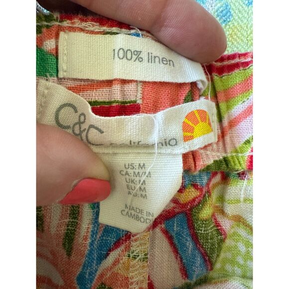 C&C California 100% Linen Tropical Print Shorts Beachy Hawaiian Resort Women's M - Picture 3 of 3